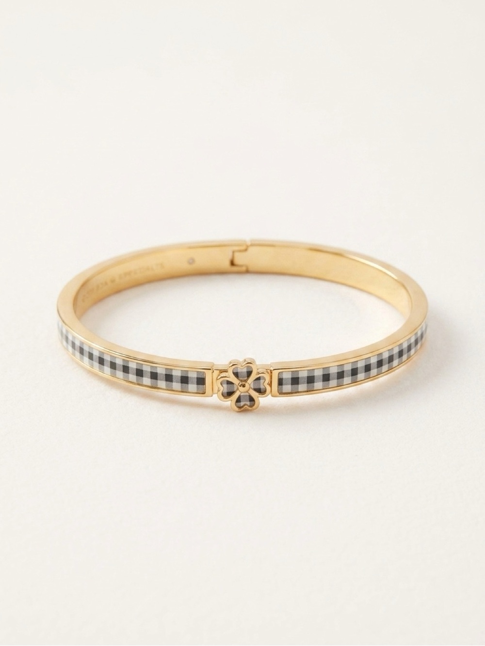 kate spade Gold Bangle with Black and White Gingham Clover
